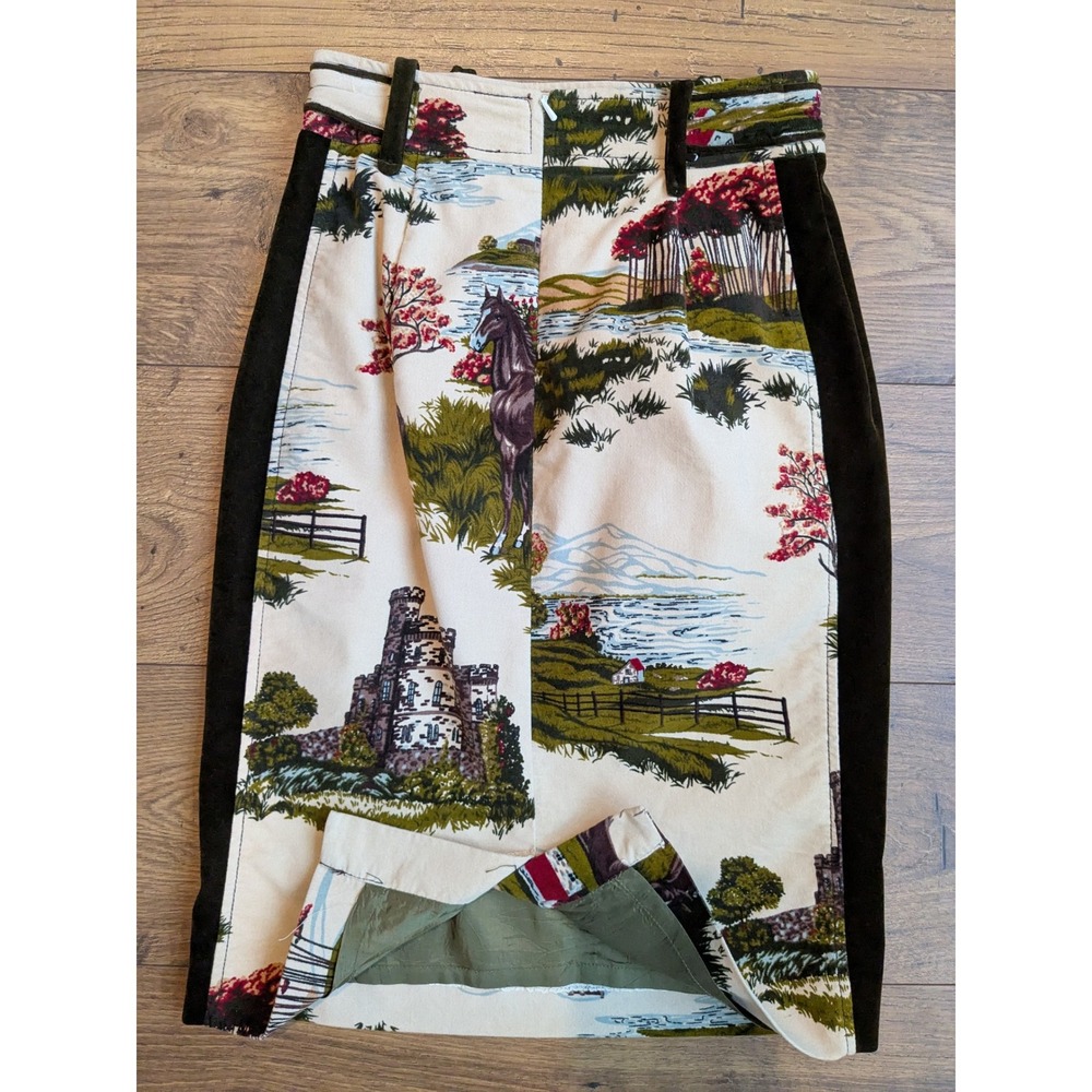 Cartonnier Skirt, Equestrian Print Pencil Skirt, Cottagecore, Size 2, Women - Picture 7 of 12